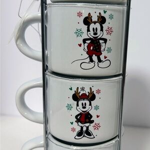 Disney Mickey & Friends Christmas Small 3oz Stackable mug set in metal Rack 2023